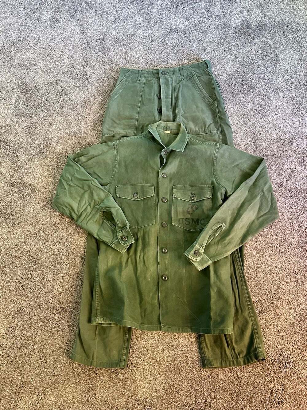 Vintage USMC OG-107 Utility Uniform Set Shirt 15.5x35 Pants 32x33